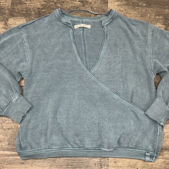 We The Free Anyway Top Distressed Deep Teal Wrap Raw Edge Deep V Extra Small - Picture 4 of 9